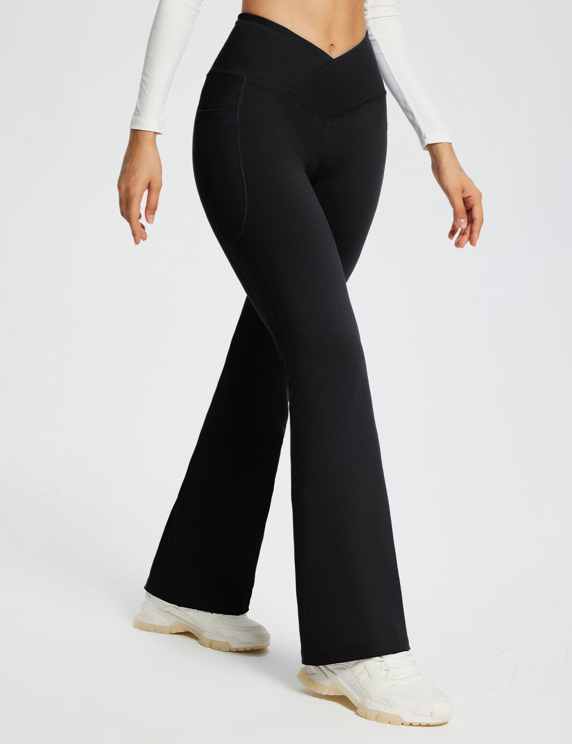 Baleaf Women's Laureate 32'' Crossover High-Rise Flared Pants dbh057 32-Black Side