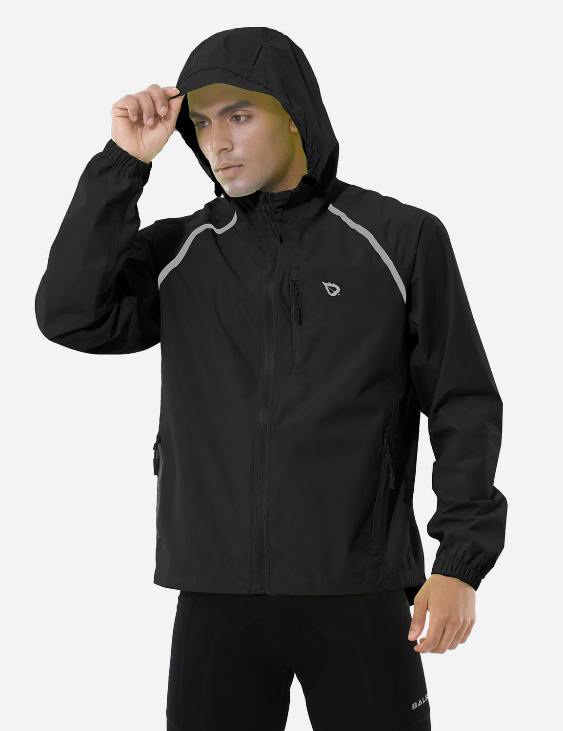 Baleaf Men's Fluorescent Waterproof Packable Windbreaker Track Jacket aaa467 Black Side