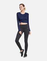 BALEAF Women's Loose Fit Tagless Workout Long Sleeved Shirt abd294 Navy Full