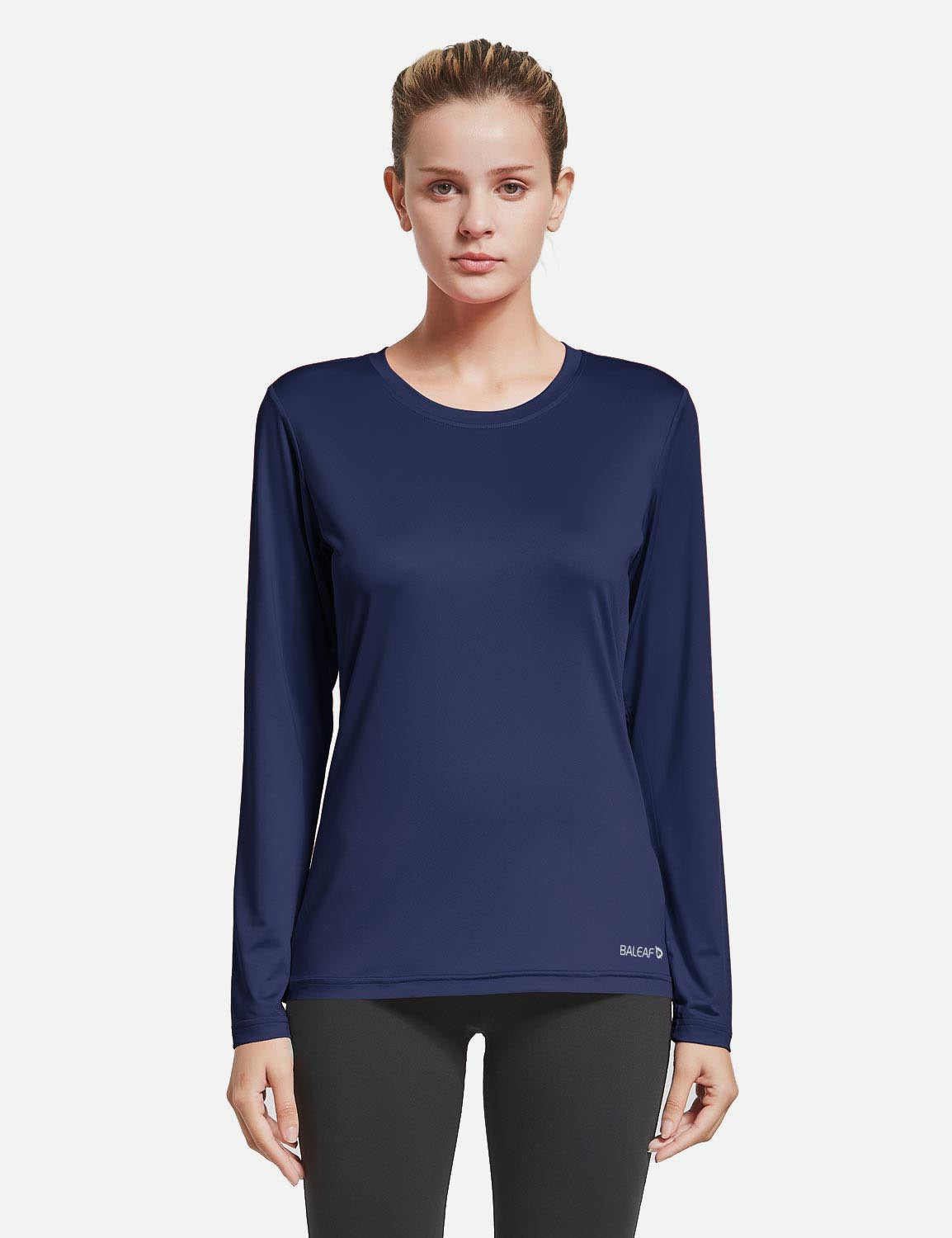 BALEAF Women's Loose Fit Tagless Workout Long Sleeved Shirt abd294 Navy Front