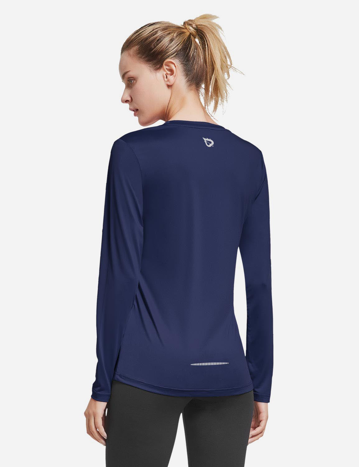 BALEAF Women's Loose Fit Tagless Workout Long Sleeved Shirt abd294 Navy Back