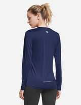 BALEAF Women's Loose Fit Tagless Workout Long Sleeved Shirt abd294 Navy Back