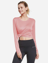 BALEAF Women's Loose Fit Tagless Workout Long Sleeved Shirt abd294 Pink Side