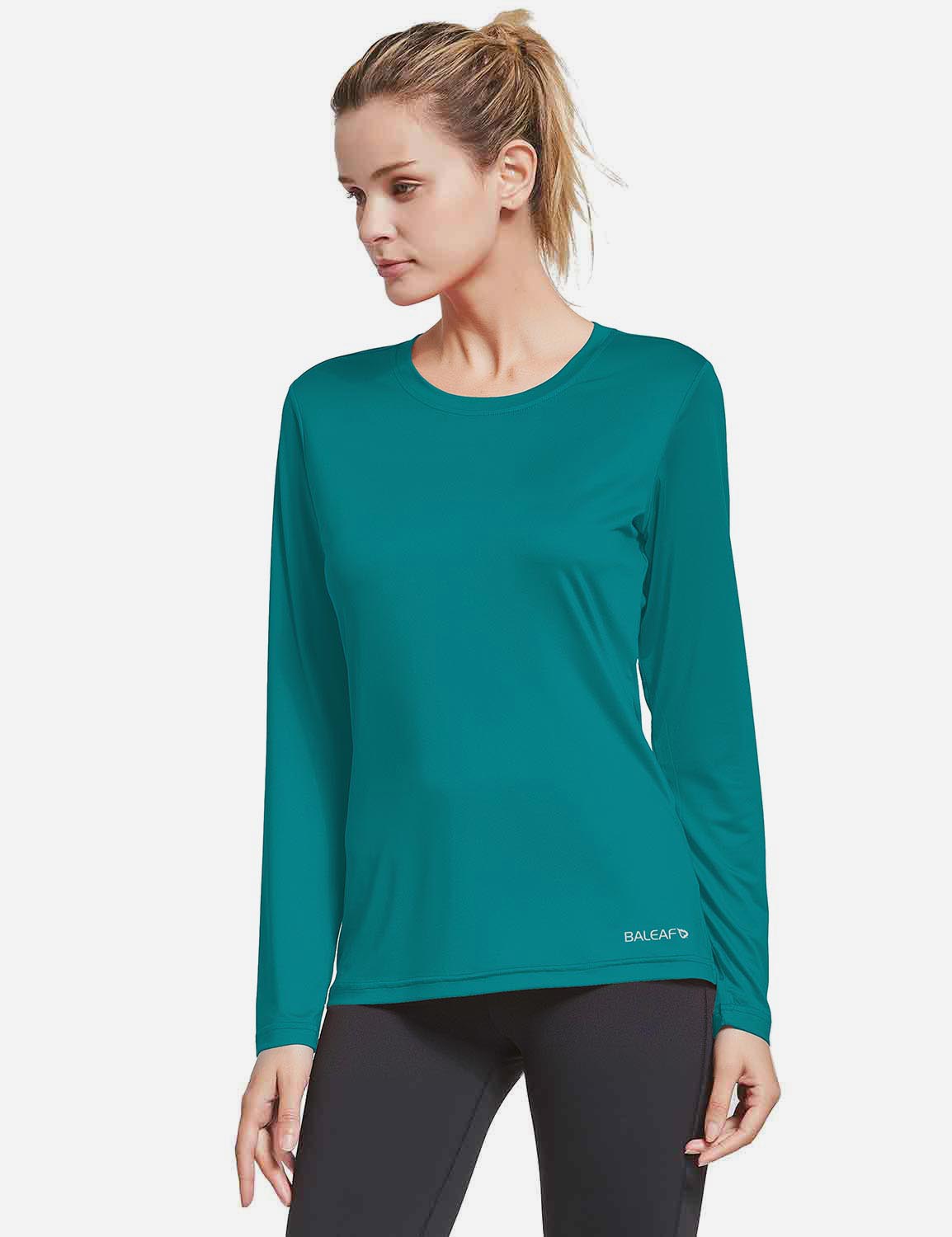 BALEAF Women's Loose Fit Tagless Workout Long Sleeved Shirt abd294 Teal Front