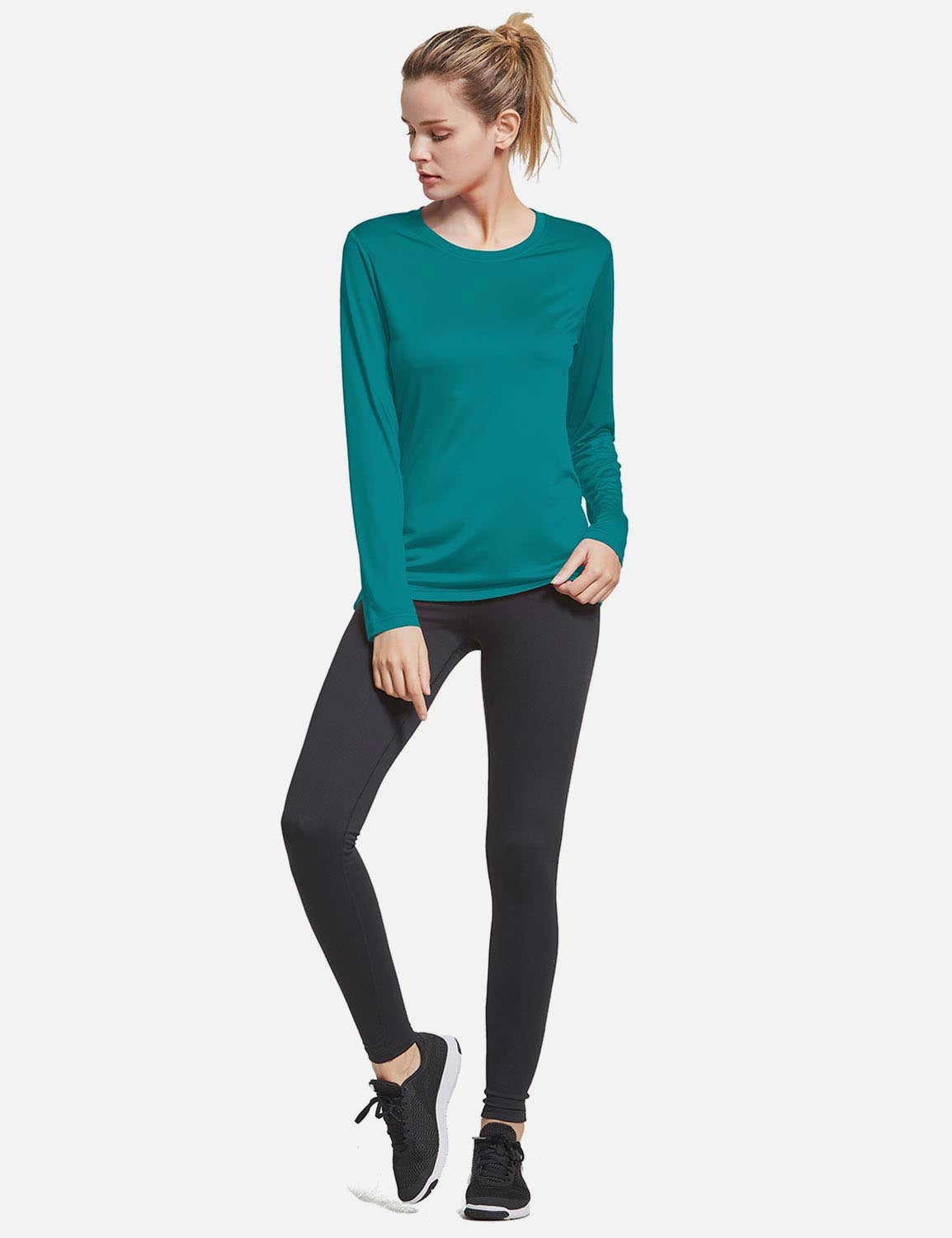BALEAF Women's Loose Fit Tagless Workout Long Sleeved Shirt abd294 Teal Full