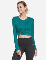 BALEAF Women's Loose Fit Tagless Workout Long Sleeved Shirt abd294 Teal Side