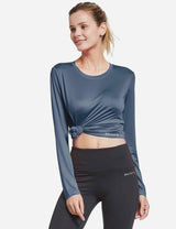 BALEAF Women's Loose Fit Tagless Workout Long Sleeved Shirt abd294 Gray Side