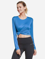 BALEAF Women's Loose Fit Tagless Workout Long Sleeved Shirt abd294 Royal Blue Side
