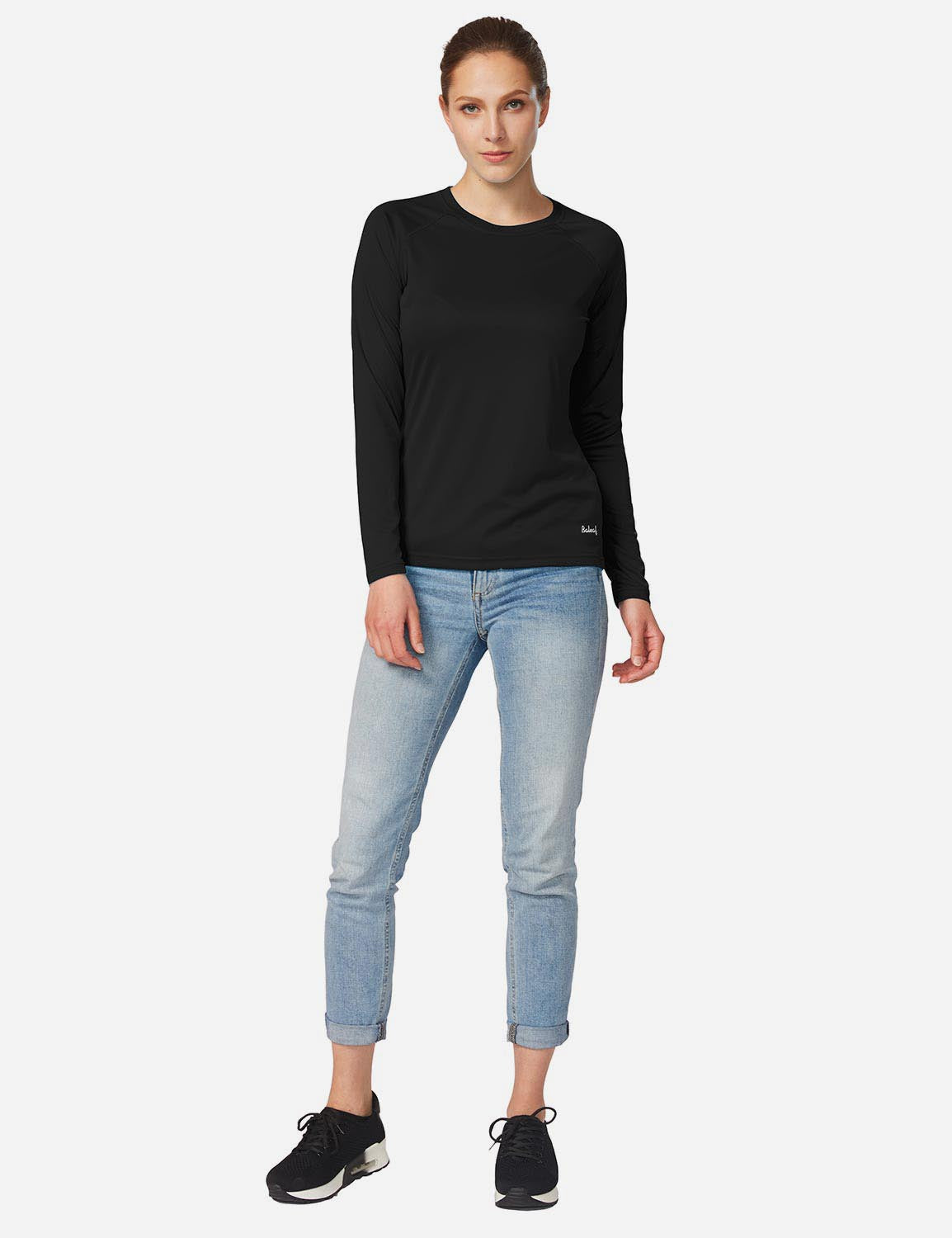 Baleaf Women's UPF50+ Loose Fit Crew Neck Casual Long Sleeved Shirt aga001 Black Full
