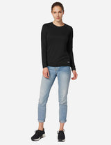 Baleaf Women's UPF50+ Loose Fit Crew Neck Casual Long Sleeved Shirt aga001 Black Full