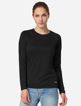 Baleaf Women's UPF50+ Loose Fit Crew Neck Casual Long Sleeved Shirt aga001 Black Front