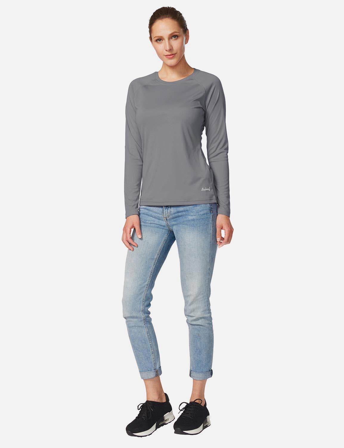 Baleaf Women's UPF50+ Loose Fit Crew Neck Casual Long Sleeved Shirt aga001 Charcoal Grey Full