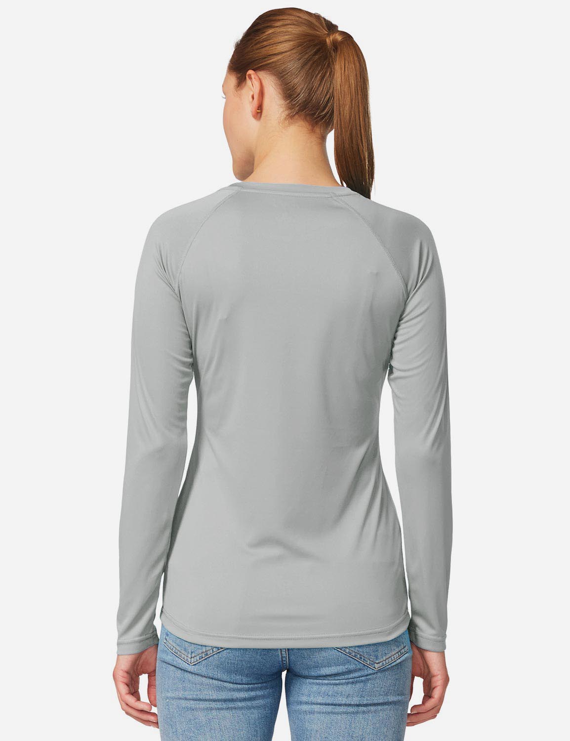 Baleaf Women's UPF50+ Loose Fit Crew Neck Casual Long Sleeved Shirt aga001 Gray Back