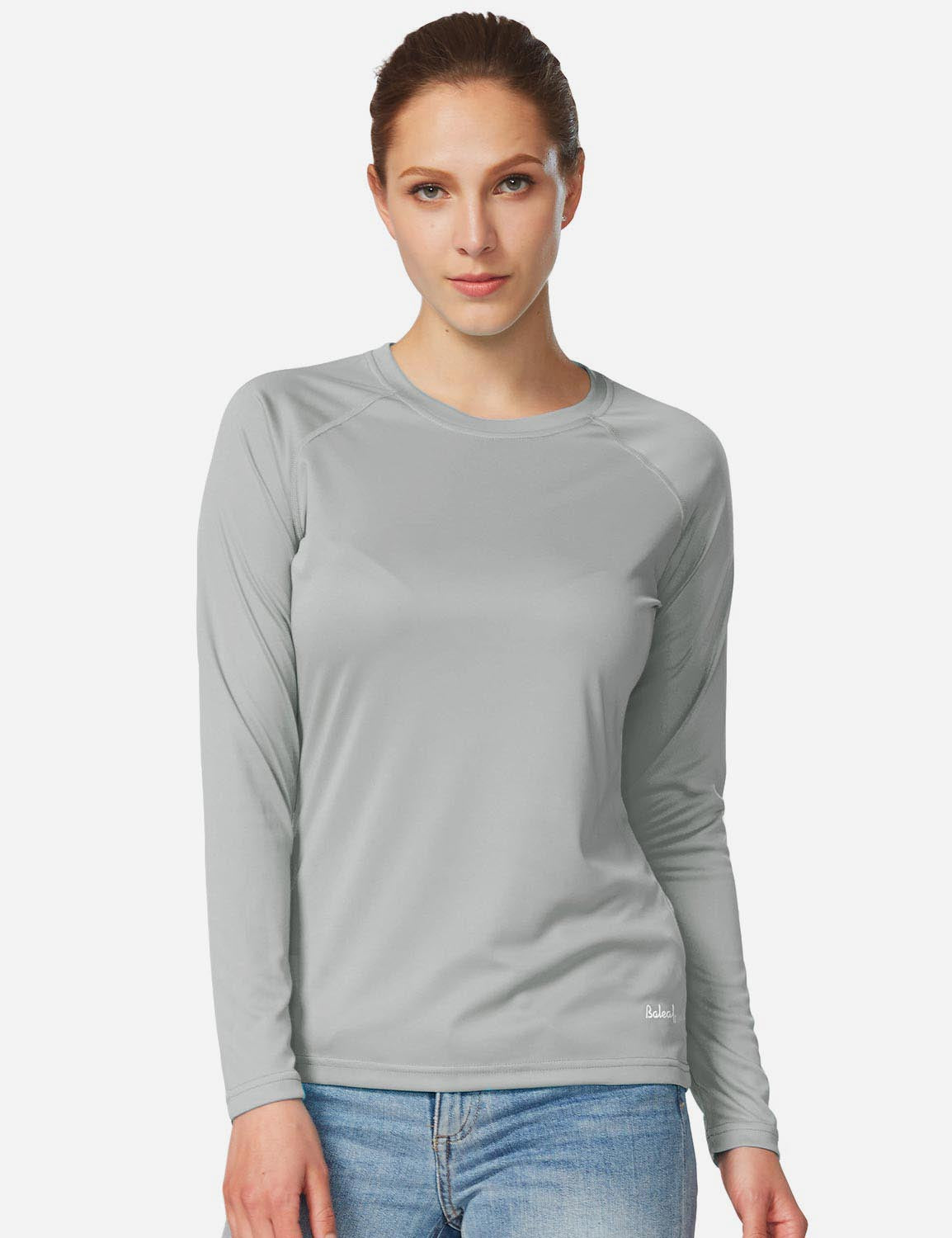 Baleaf Women's UPF50+ Loose Fit Crew Neck Casual Long Sleeved Shirt aga001 Gray Front