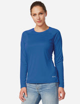 Baleaf Women's UPF50+ Loose Fit Crew Neck Casual Long Sleeved Shirt aga001 Ocean Blue Side