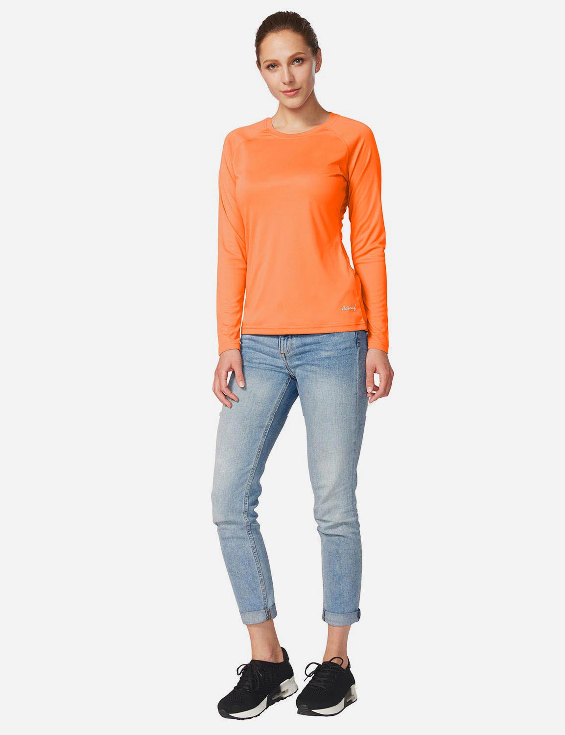 Baleaf Women's UPF50+ Loose Fit Crew Neck Casual Long Sleeved Shirt aga001 Orange Full