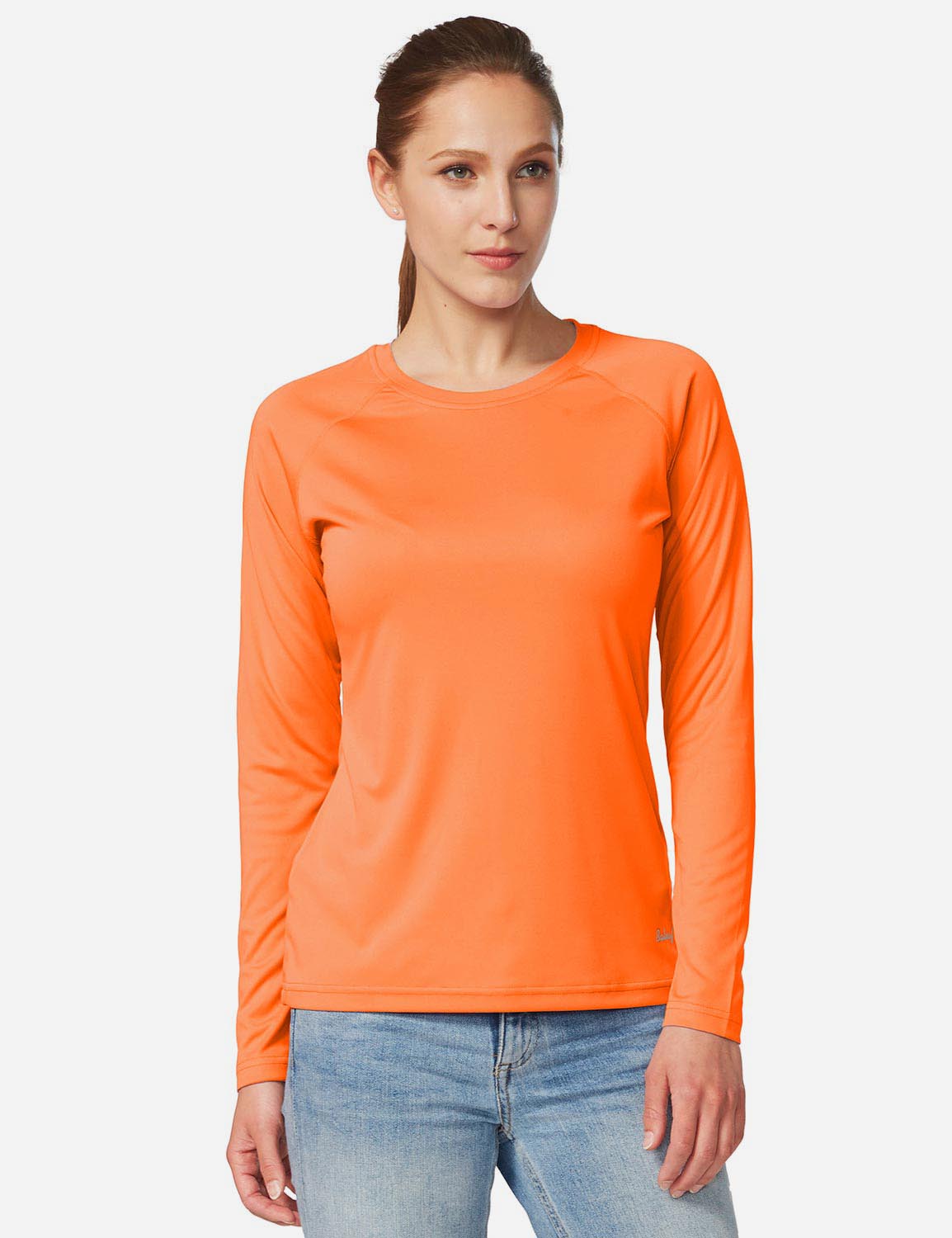 Baleaf Women's UPF50+ Loose Fit Crew Neck Casual Long Sleeved Shirt aga001 Orange Front