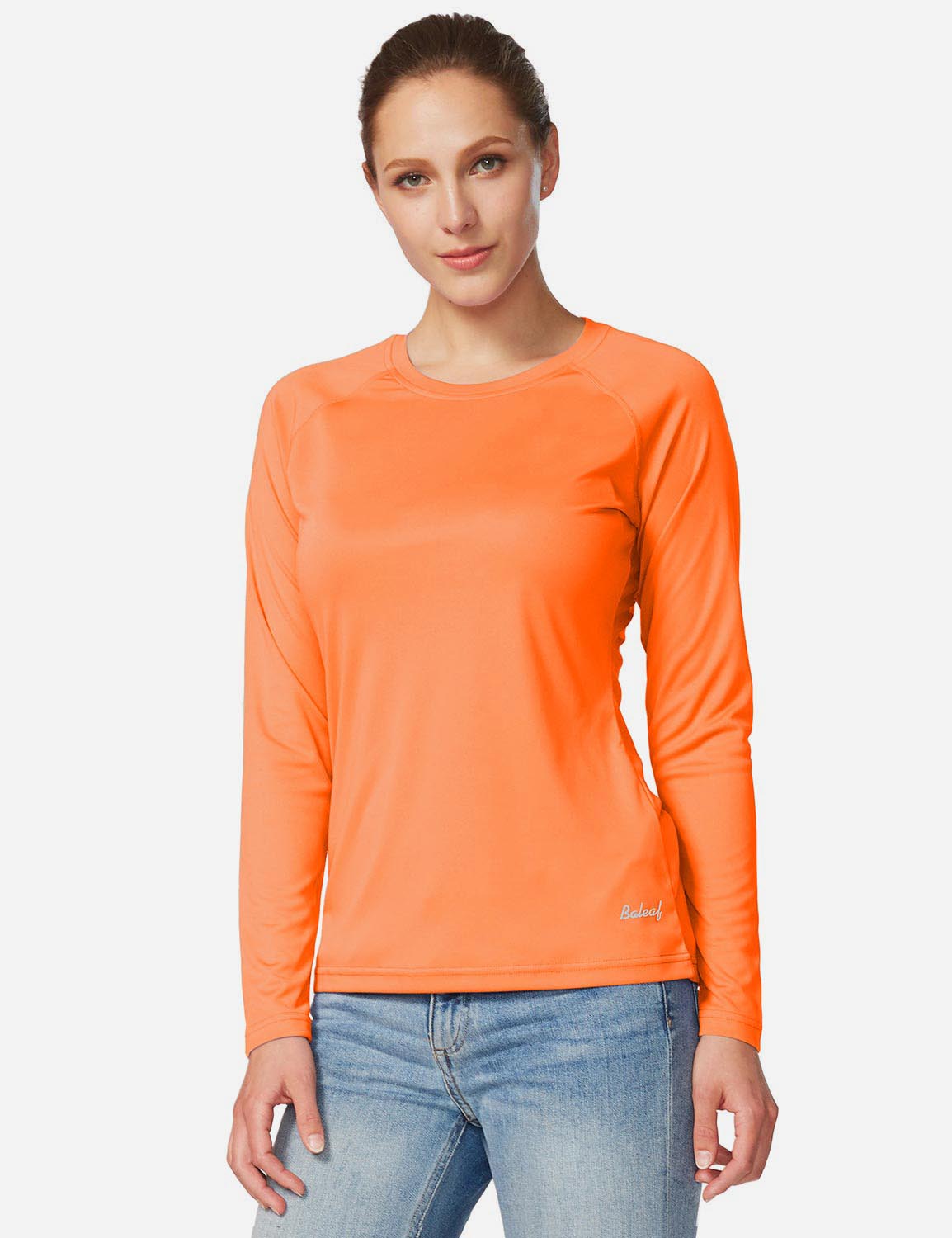 Baleaf Women's UPF50+ Loose Fit Crew Neck Casual Long Sleeved Shirt aga001 Orange Side