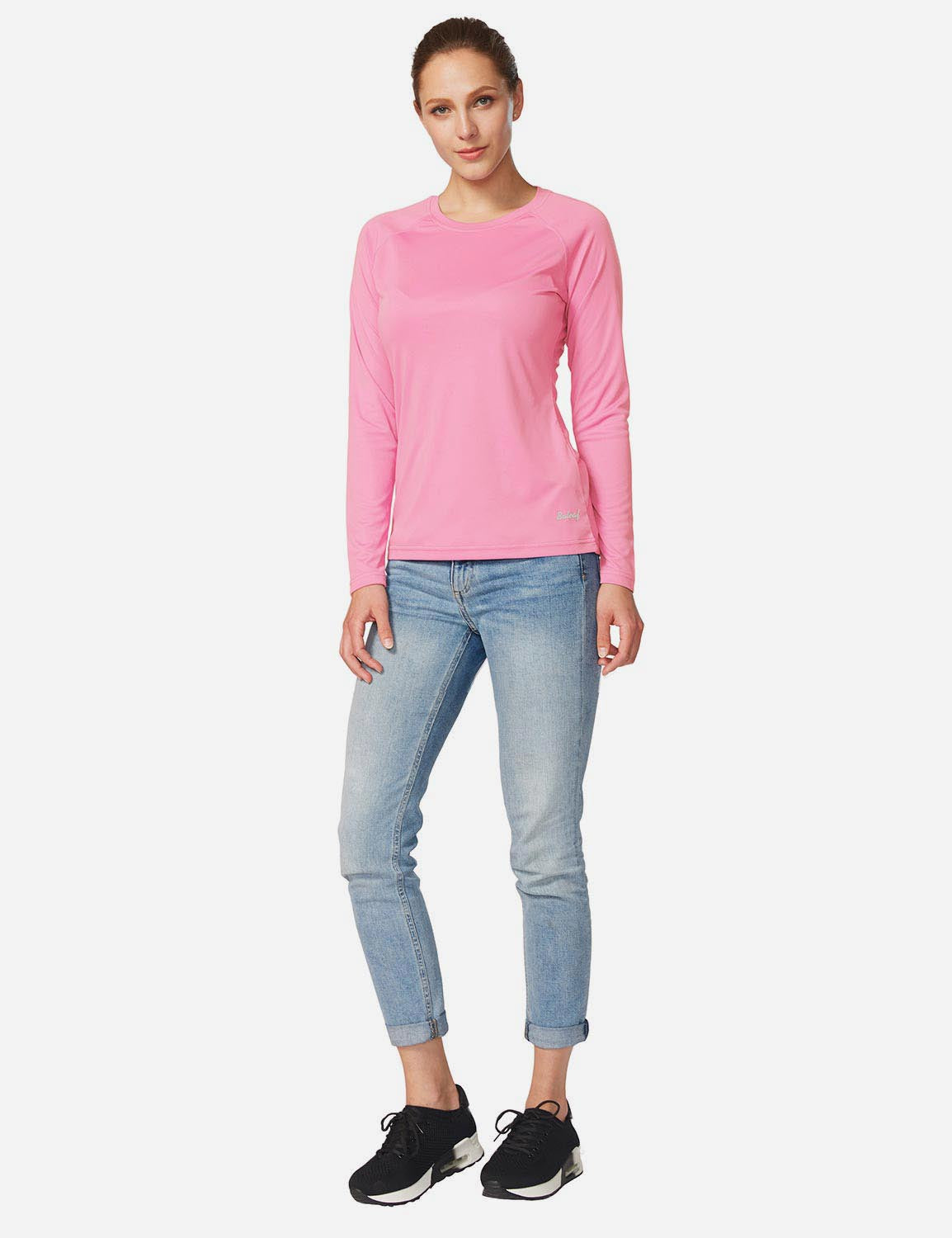 Baleaf Women's UPF50+ Loose Fit Crew Neck Casual Long Sleeved Shirt aga001 Peach Pink Full