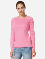 Baleaf Women's UPF50+ Loose Fit Crew Neck Casual Long Sleeved Shirt aga001 Peach Pink Side