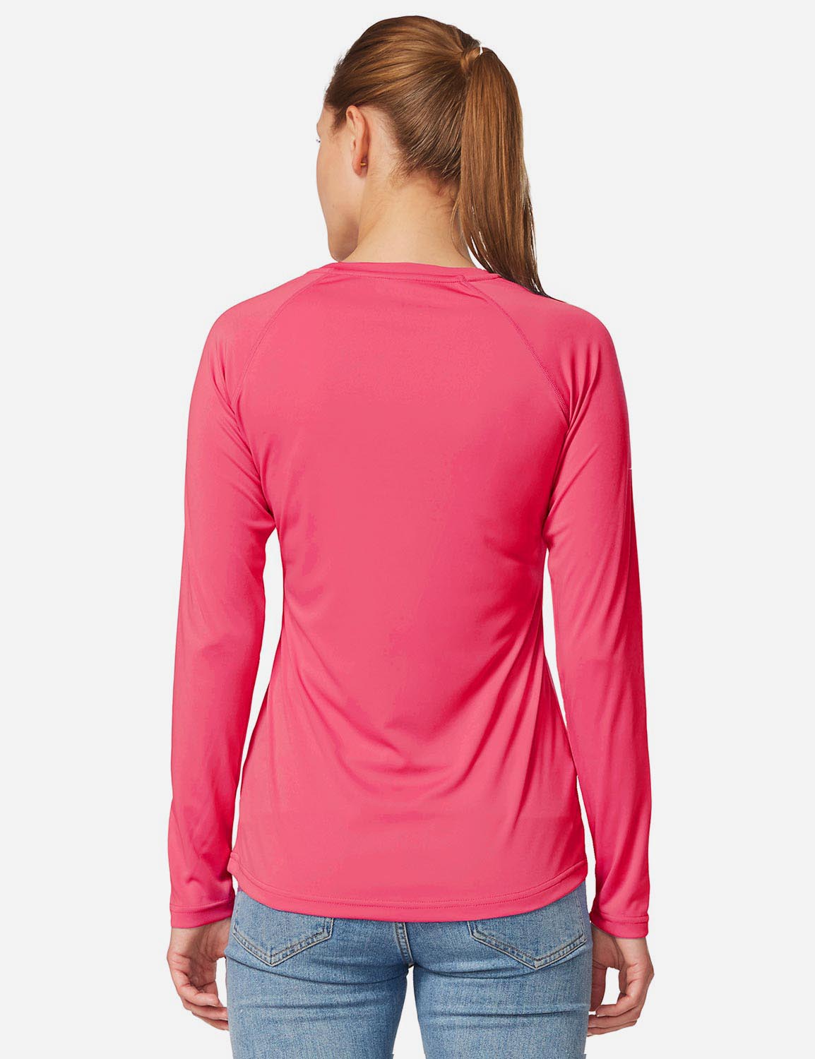 Baleaf Women's UPF50+ Loose Fit Crew Neck Casual Long Sleeved Shirt aga001 Rouge Red Back