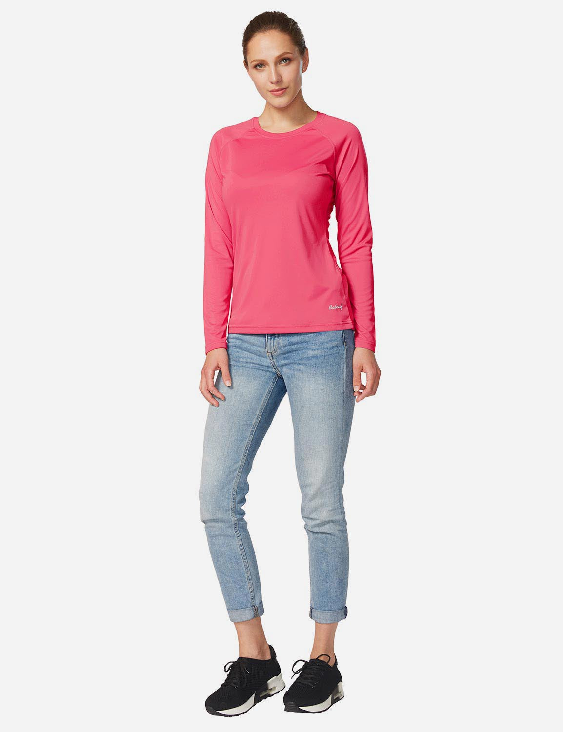 Baleaf Women's UPF50+ Loose Fit Crew Neck Casual Long Sleeved Shirt aga001 Rouge Red Full