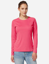 Baleaf Women's UPF50+ Loose Fit Crew Neck Casual Long Sleeved Shirt aga001 Rouge Red Front