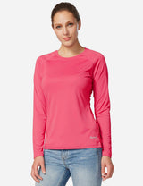 Baleaf Women's UPF50+ Loose Fit Crew Neck Casual Long Sleeved Shirt aga001 Rouge Red Side