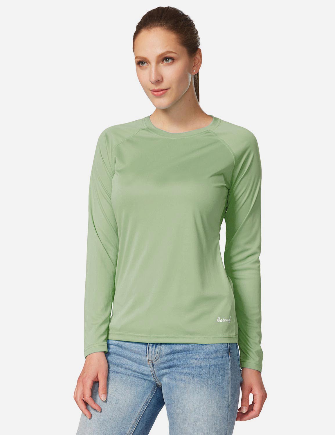 Baleaf Women's UPF50+ Loose Fit Crew Neck Casual Long Sleeved Shirt aga001 Sage Front