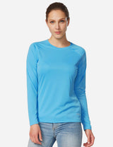 Baleaf Women's UPF50+ Loose Fit Crew Neck Casual Long Sleeved Shirt aga001 Sky Blue Front