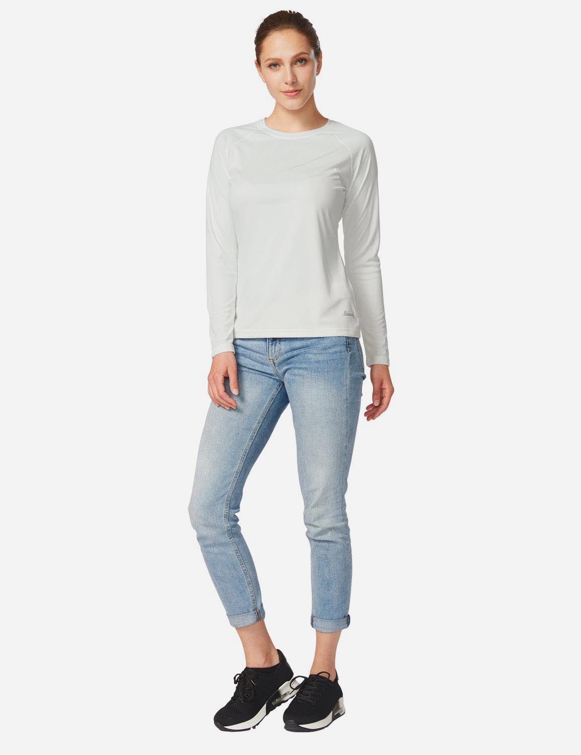 Baleaf Women's UPF50+ Loose Fit Crew Neck Casual Long Sleeved Shirt aga001 White Full