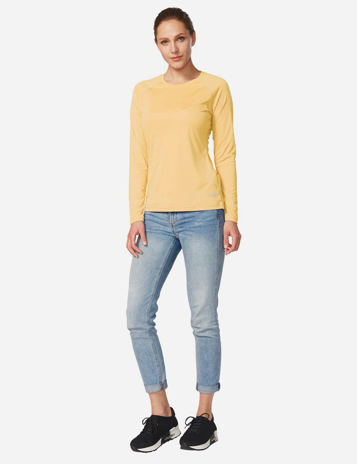 Baleaf Women's UPF50+ Loose Fit Crew Neck Casual Long Sleeved Shirt aga001 Yellow Full