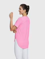 Baleaf Women's Lightweight Soft Split-Hem Short-Sleeve Plumeria Back