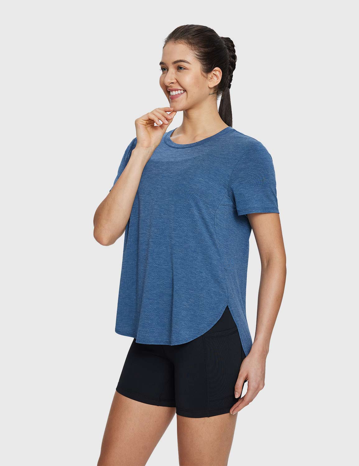 Baleaf Women's Lightweight Soft Split-Hem Short-Sleeve Blue Wing Teal Side