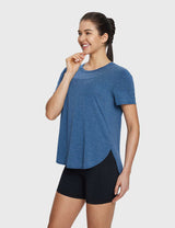 Baleaf Women's Lightweight Soft Split-Hem Short-Sleeve Blue Wing Teal Side