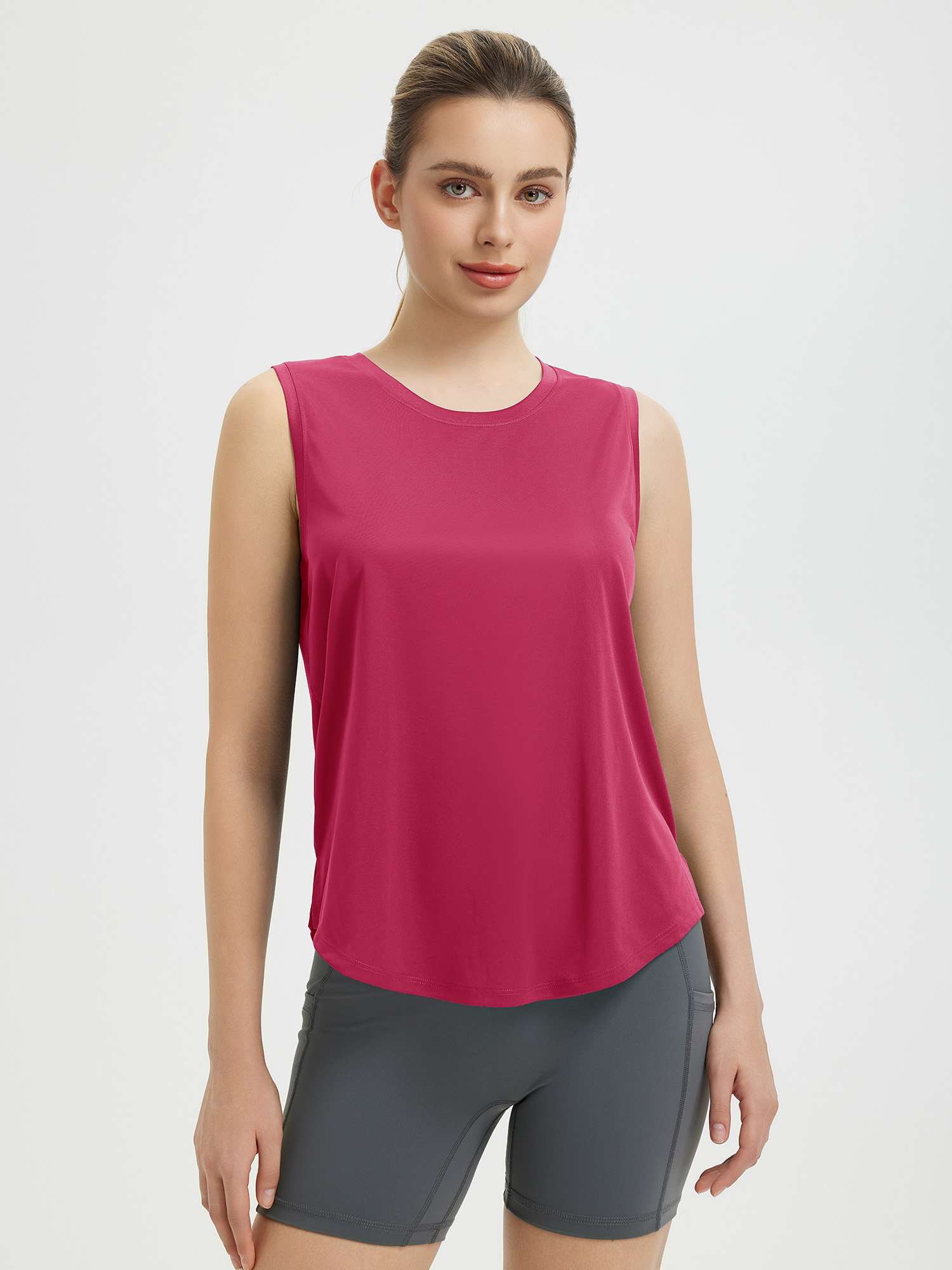 Split Round Hem Slimming Mid-Length Tank Top