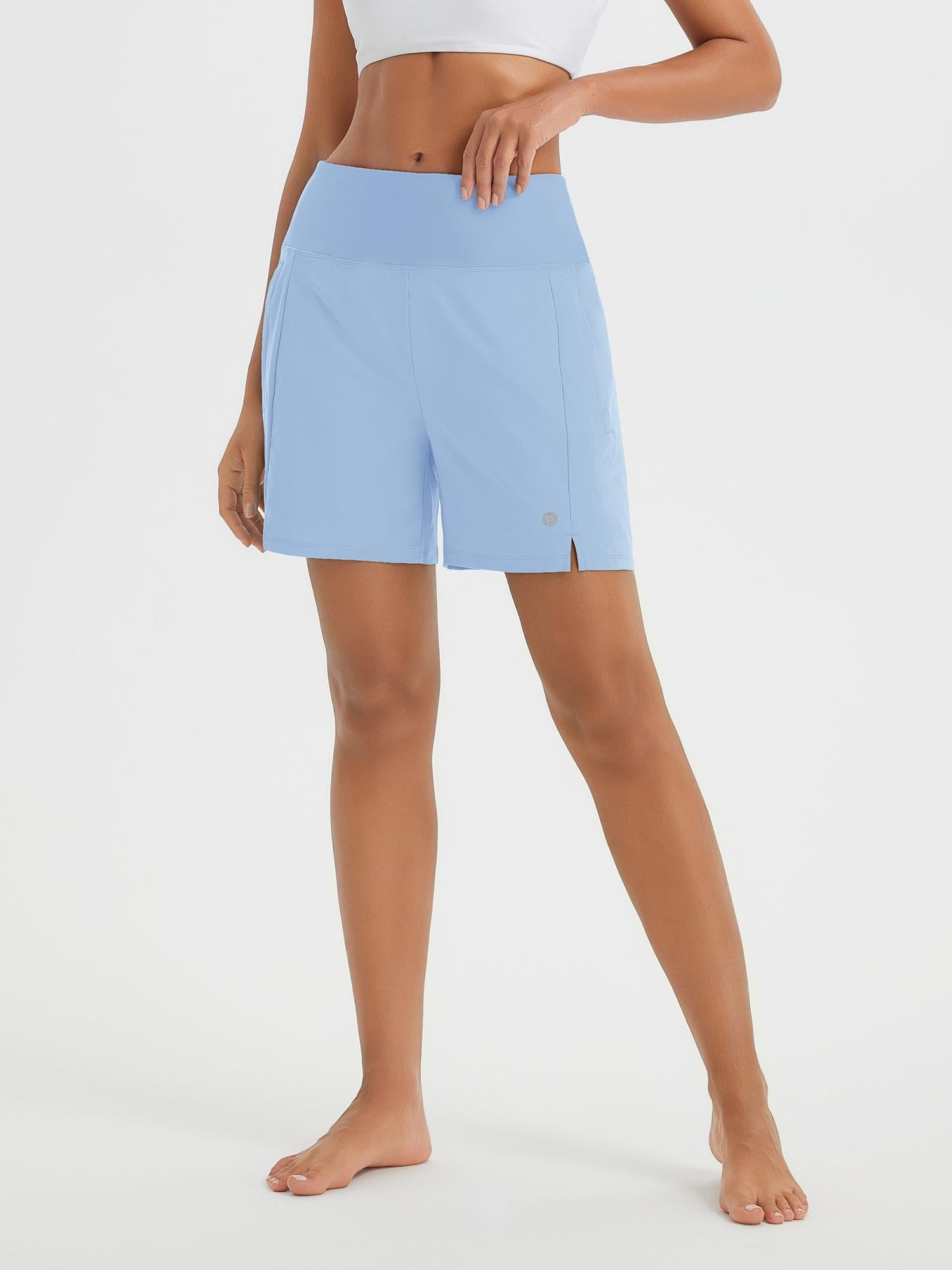 5" Zip Needle Woven Patchwork Elastic Waist Short Beach Shorts