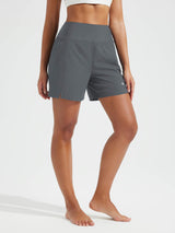 5" Zip Needle Woven Patchwork Elastic Waist Short Beach Shorts