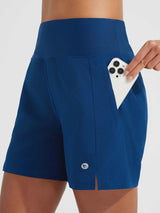 5" Zip Needle Woven Patchwork Elastic Waist Short Beach Shorts