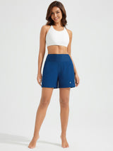 5" Zip Needle Woven Patchwork Elastic Waist Short Beach Shorts